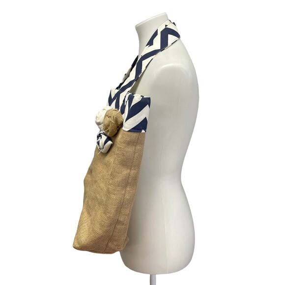 Hand Printed Upcycled Rustic Woody Pine Cone Burlap Tote Shoulder Bag Handbag - Picture 2 of 5